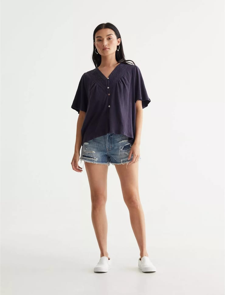 SHORT SLEEVE EMBROIDERED BOHO BLOUSE