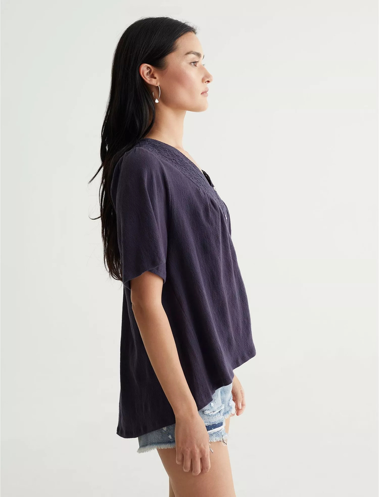 SHORT SLEEVE EMBROIDERED BOHO BLOUSE