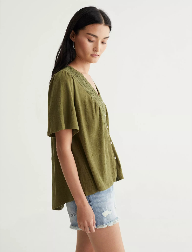 SHORT SLEEVE EMBROIDERED BOHO BLOUSE