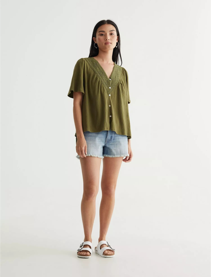 SHORT SLEEVE EMBROIDERED BOHO BLOUSE