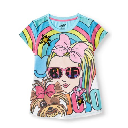 Nickelodeon JoJo Siwa and BowBow Girls Glitter Graphic T-Shirt, Sizes 4-16