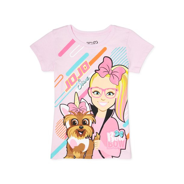 Nickelodeon JoJo Siwa and BowBow Girls Glitter Graphic T-Shirt, Sizes 4-16