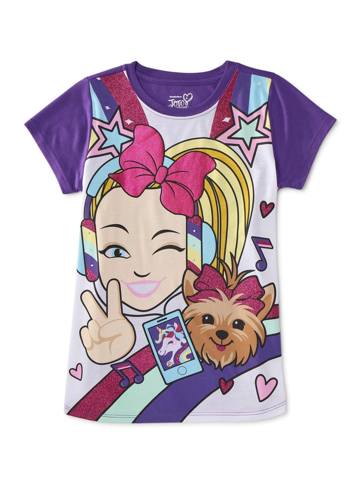 Nickelodeon JoJo Siwa and BowBow Girls Glitter Graphic T-Shirt, Sizes 4-16