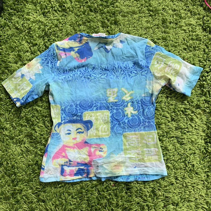 Vintage 90s Y2K micro mesh printed crop top with...