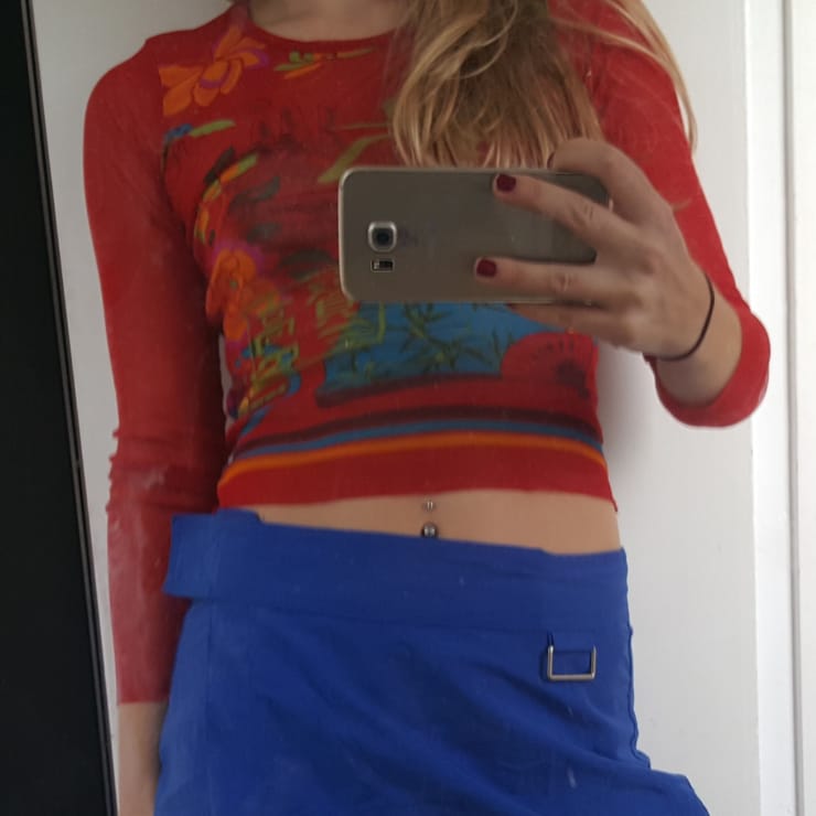 90s 2yk KENZO JEANS red mesh sheer top with Japanese...