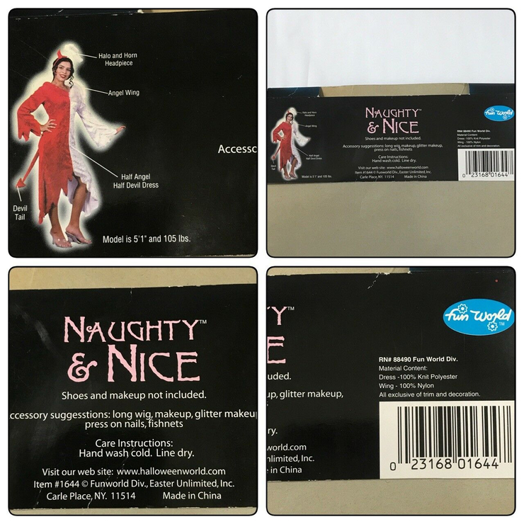 Fun World Naughty and Nice Teen Adult Halloween Costume Fits Jr. 0-9