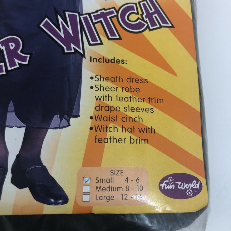 Girl's Fun World Feather Witch Halloween Costume Size Small 4-6