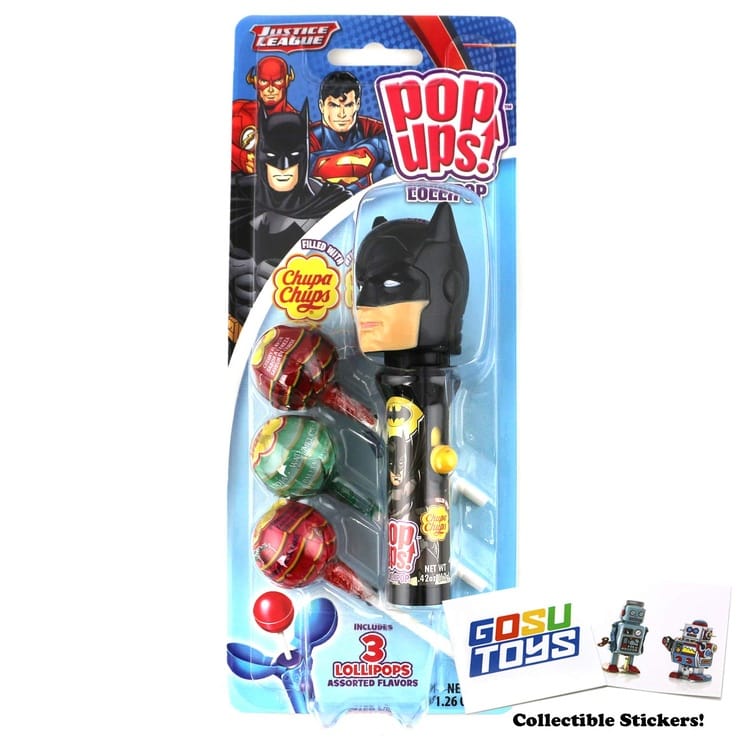 DC Justice League Batman Pop Ups Lollipop Case Holder with 3 Chupa Chups Lollipop and 2 Gosu Toys Stickers