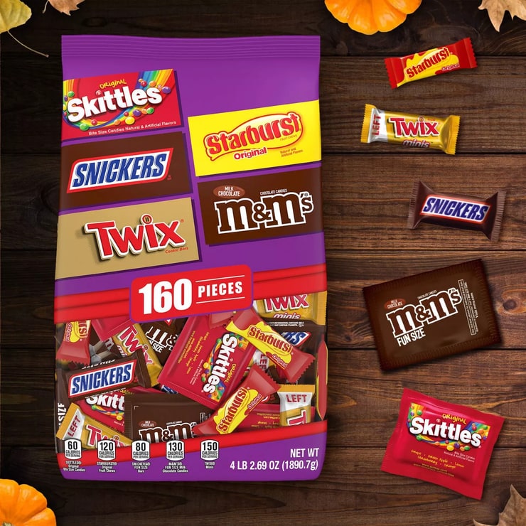 Skittles, Starburst, Snickers, Twix, M&Ms Halloween Candy Variety Pack Fun Size - 67.09oz/160ct