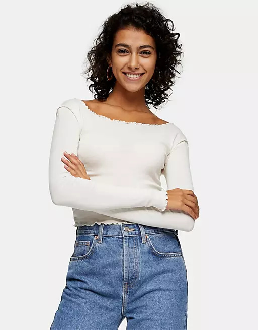 Picture of Topshop long sleeve lettuce top in white | ASOS