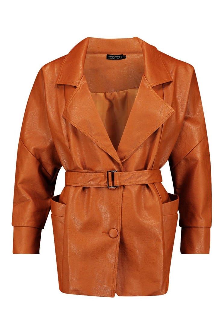 Belted Wrap Faux Leather Jacket | boohoo