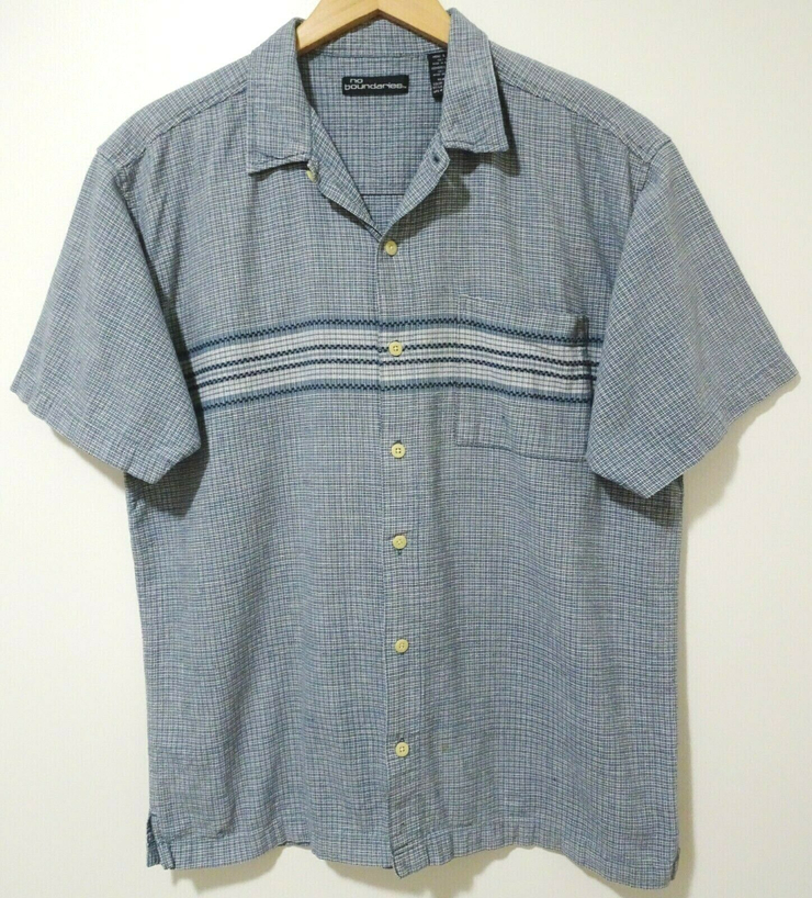 L Vtg 90s No Boundaries Blue White Plaid Striped Y2K Surf Grunge Skater Shirt L