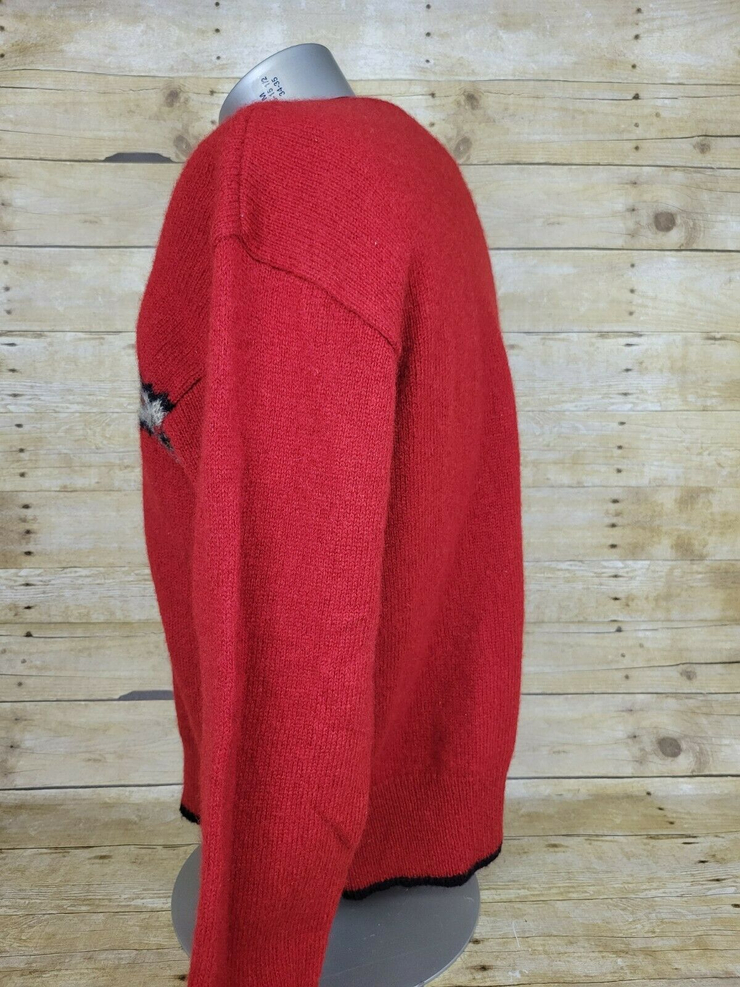 Vtg Abercrombie & Fitch Red Wool Sweater Mens XL Striped V-Neck Pullover Outdoor