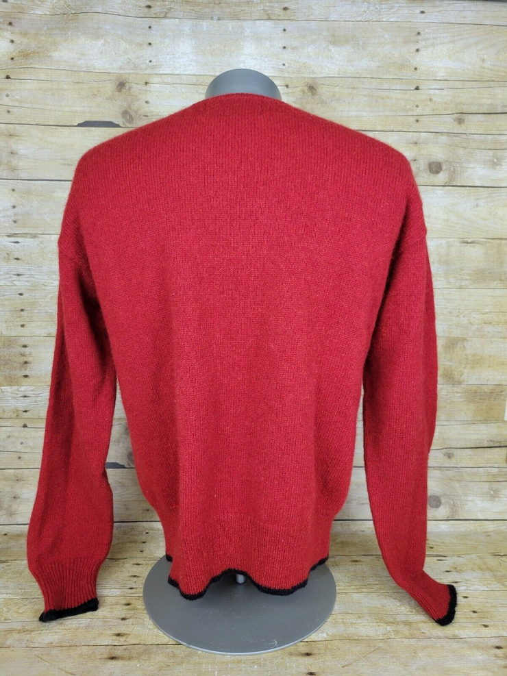 Vtg Abercrombie & Fitch Red Wool Sweater Mens XL Striped V-Neck Pullover Outdoor
