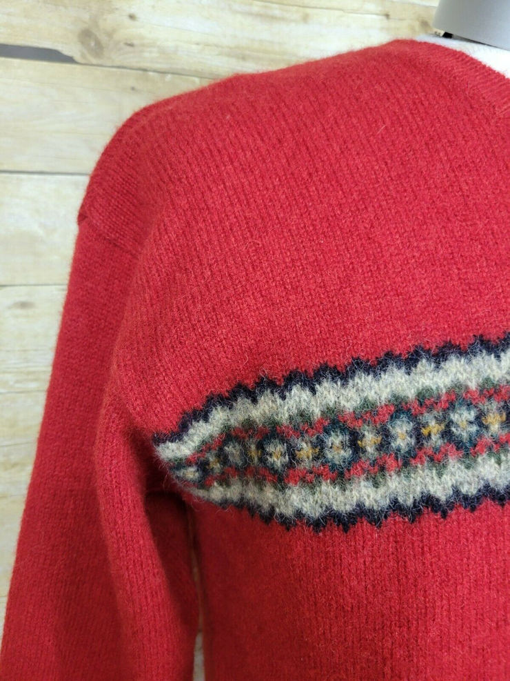 Vtg Abercrombie & Fitch Red Wool Sweater Mens XL Striped V-Neck Pullover Outdoor