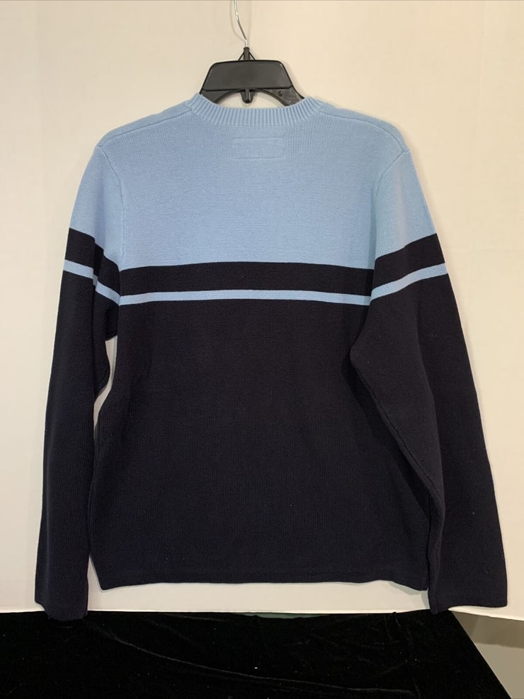 Image of VTG Abercrombie Fitch Mens Sweater Large Blue Stripe Spell Out EUC