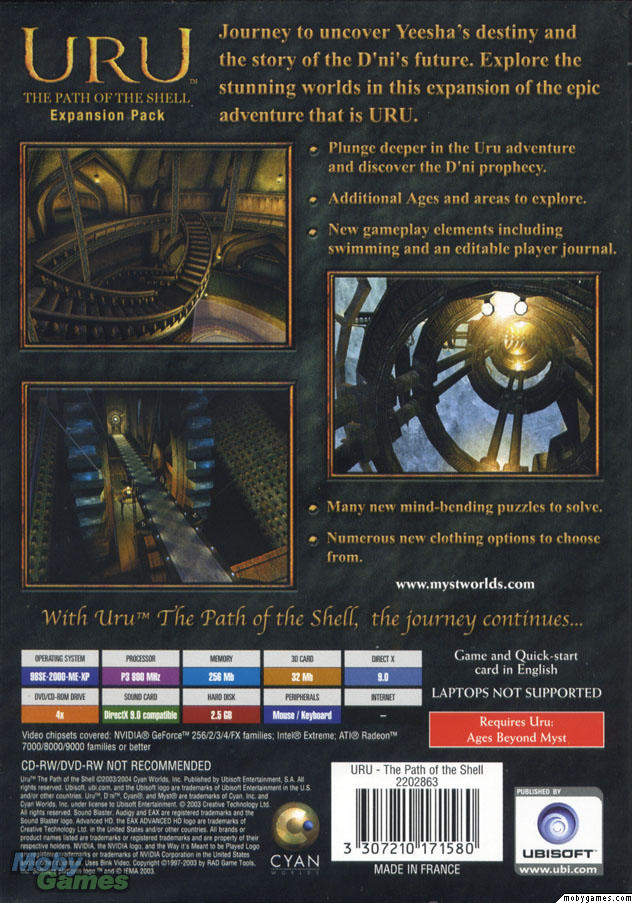 Uru: The Path Of The Shell - Expansion Pack PC (2003) - Boîtier + Manuel - État Très Bon