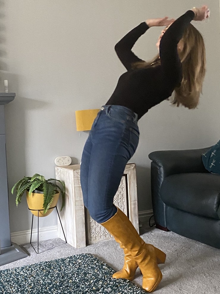 Connie Talbot in Tan Knee-High Boots