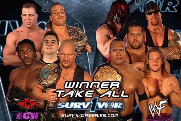 Big Show, Chris Jericho, Kane, The Rock & The Undertaker vs. Booker T, Kurt Angle, Rob Van Dam, Shane McMahon & Steve Austin (2001/11/18)