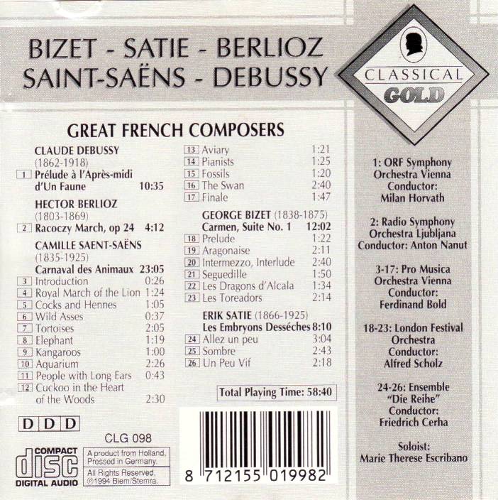 Great French Composers: Bizet, Satie, Berlioz, Saint-Saëns, Debussy