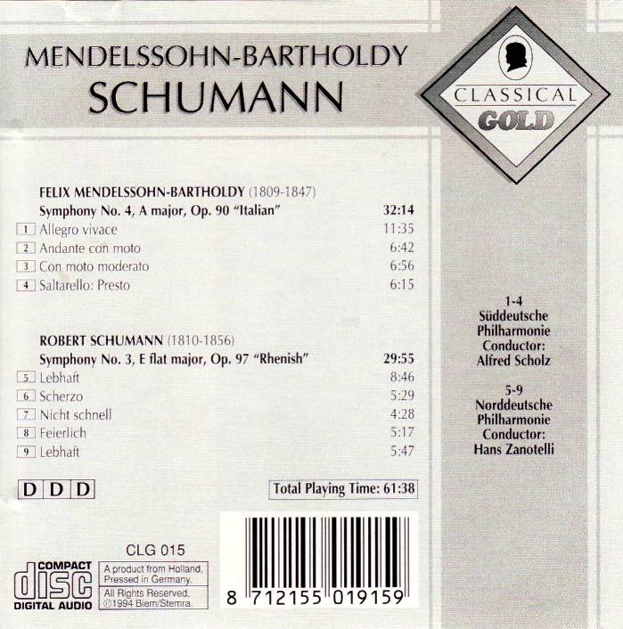 Mendelssohn: Italian Symphony; Schumann: Rhenish Symphony