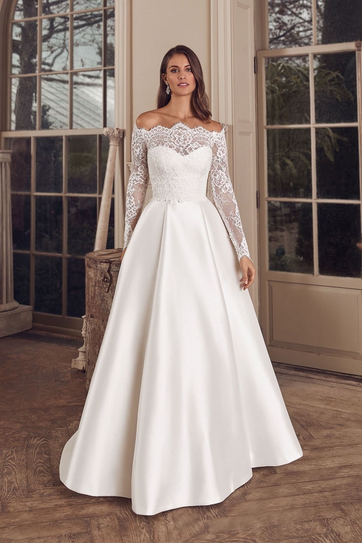Clean Mikado Ball Gown with Pockets and Allover Lace Jacket : Style Adela