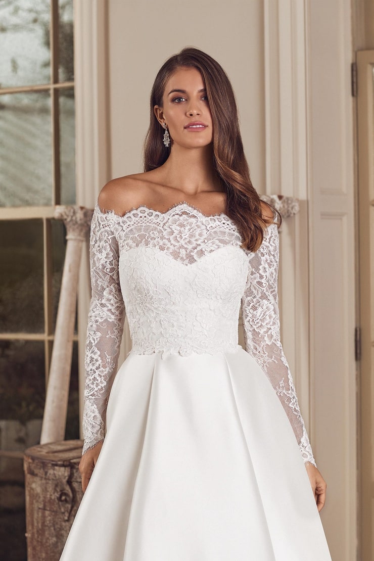 Clean Mikado Ball Gown with Pockets and Allover Lace Jacket : Style Adela