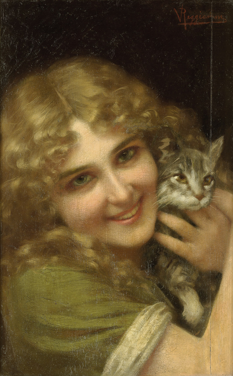 A Woman with a Kitten by Vittorio Reggianini
