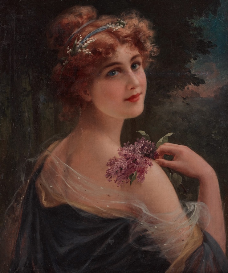Young Woman with a Sprig of Lilac by Émile Vernon Young Woman with a Sprig of Lilac by Émile Vernon