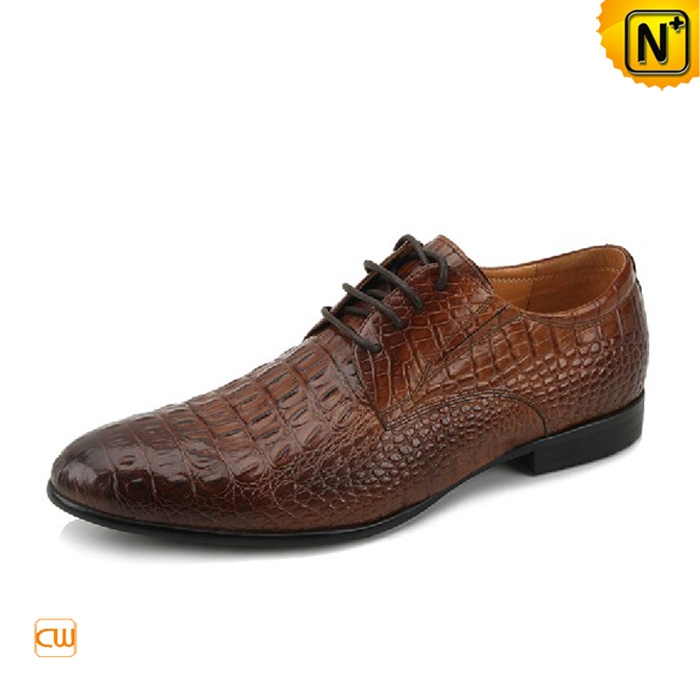 Brown Crocodile Embossed Leather Shoes CW763007