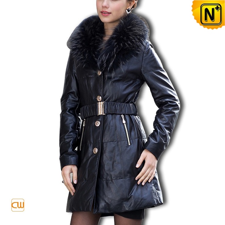 Fashion Black Leather Down Coat CW610012 cwmalls
