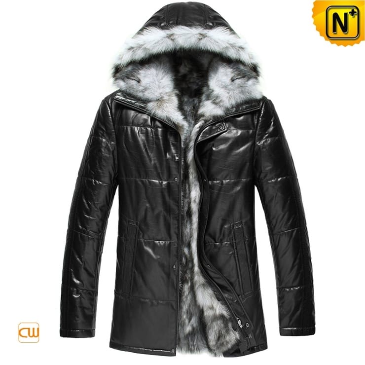 Shearling Leather Jacket with Hood for Men CW84836