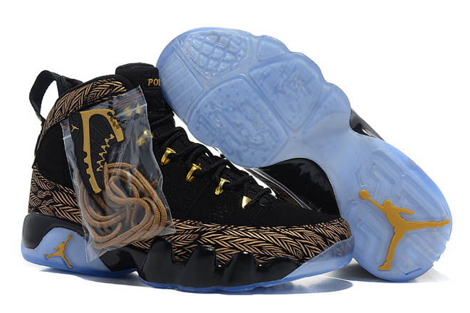 Men Jordan 9 Black Brown And Gold - Glow In Dark