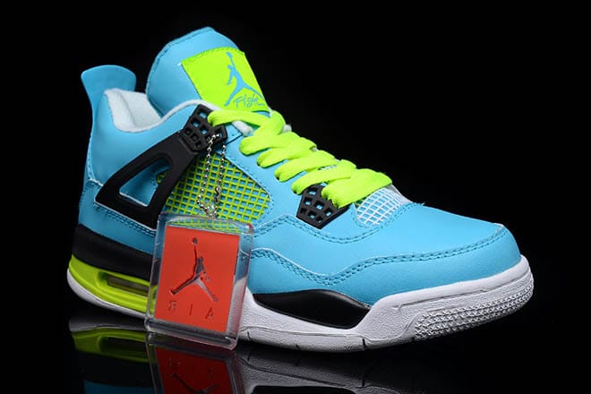 Michael jordan retro 4-light blue/lime green/black/white nike shoes