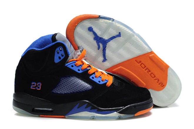 Michael Female Air Jordan Number Shoes 5 Suede Black/Blue/Orange 