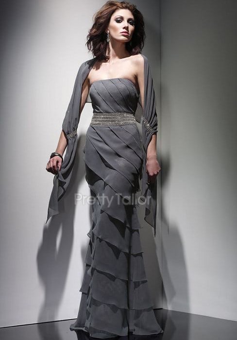 Floor Length Chiffon A line Strapless Sleeveless Evening Dress at prettytailor.com