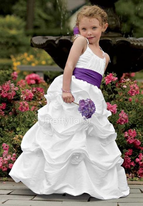 Taffeta Ball Gown Spaghetti Straps Floor Length Sleeveless Junior Bridesmaid Dress at prettytailor.com