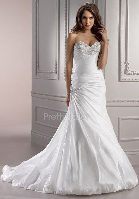 Taffeta Sweetheart Natural Waist Floor Length Fit N Flare Wedding Dress at prettytailor.com