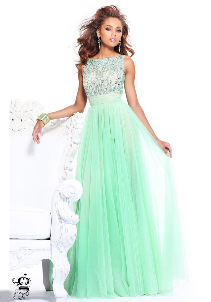 Stunning Chiffon A line Beaded Long Prom Dress With Bowknot at Angelweddingdress