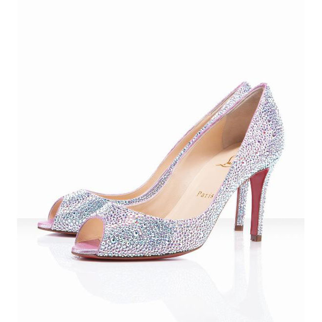 Aurora Boreale Christian Louboutin You You 85mm Strass Peep Toe Pumps Red Sole Shoes