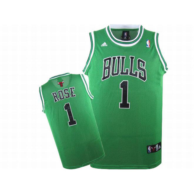 Adidas Rose #1 Green Swingman Bulls Jersey Black White Number