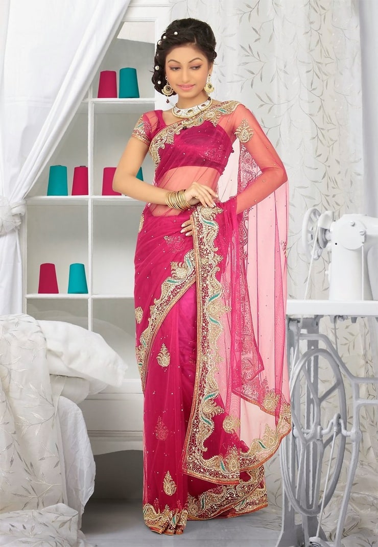 Pink Color Net Designer Saree