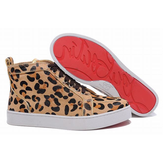 Christian Louboutin Louis High Top Mens Sneakers Leopard Print Pony Hair