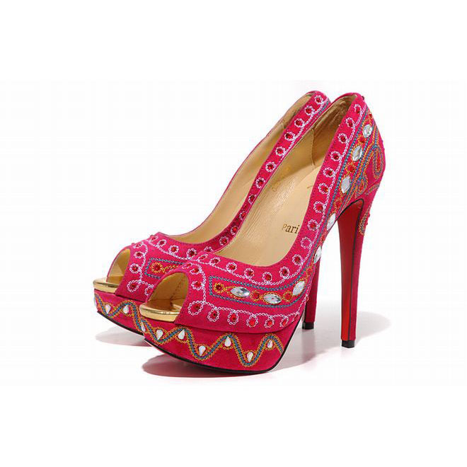 Christian Louboutin Bollywoody Peep Toe Suede Pumps (Hot Pink)