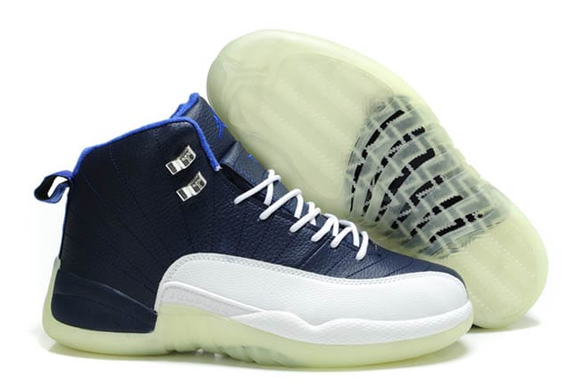 New Release Glow Shoes: Blue/White Air Jordan 12(XII) Retro Leather Sneaker - 