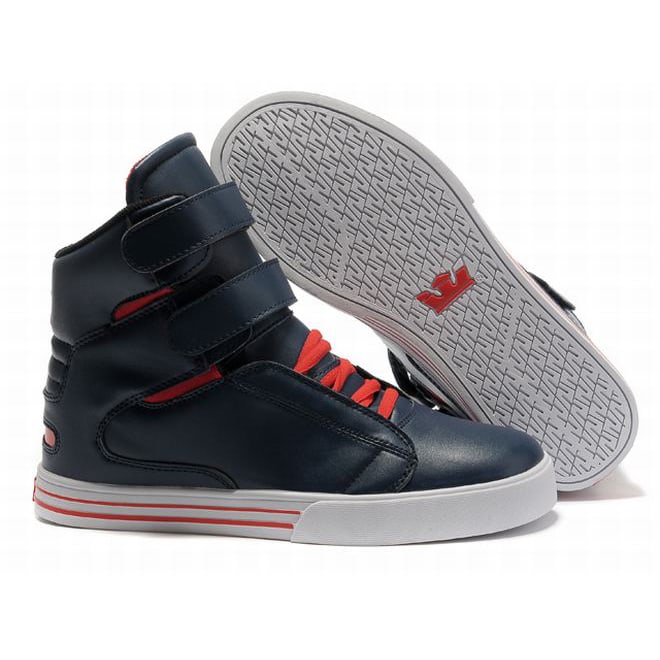 Men Navy Blue/White Red Supra Shoes TK Society High Tops Skateboard Sneakers