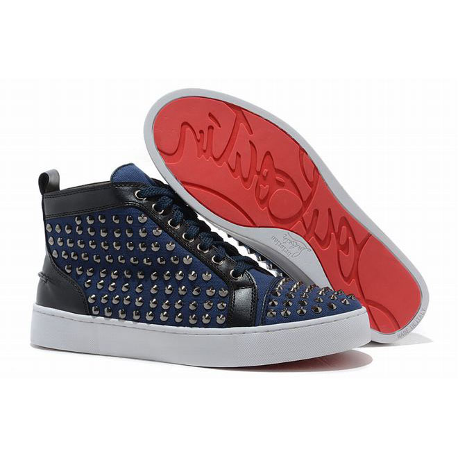 red bottoms blue sneakers