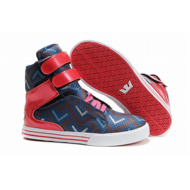 lady navy blue and red supra society high tops