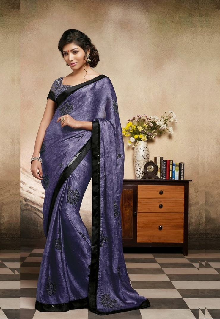 Purple Color Chiffon Designer Saree