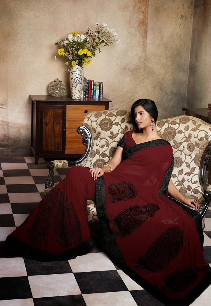 Maroon Color Georgette Designer Saree
